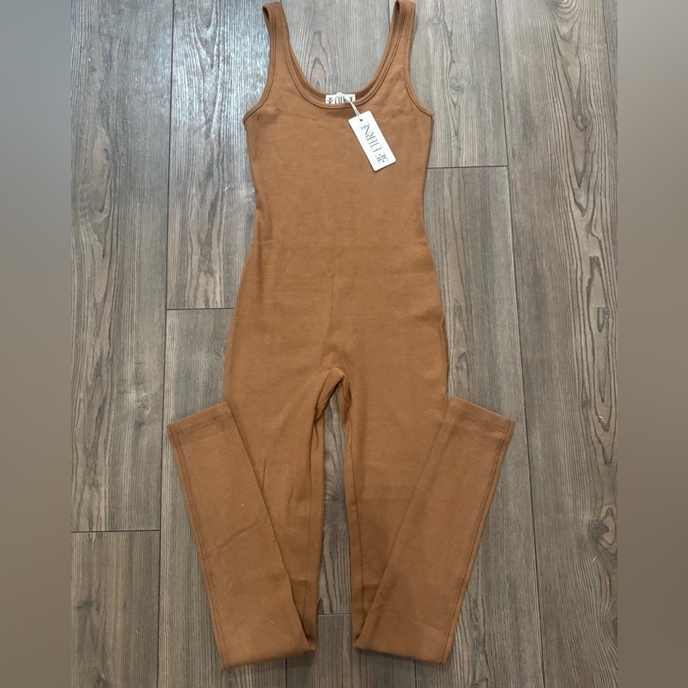 Eterne S Tank Catsuit Ribbed Cotton Modal Stretch Jumpsuit Brown NWT USA Made